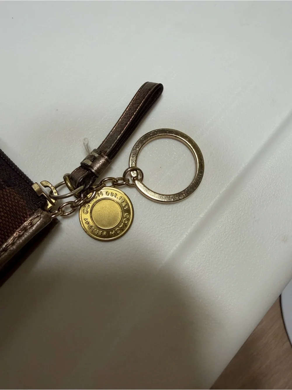 Coach Brown Signature Cardholder Key Ring